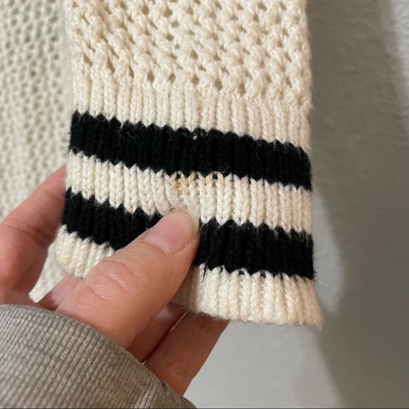 American Eagle Cream & Black Open Knit Long Dark Academia Cardigan Sweater S - Picture 5 of 11